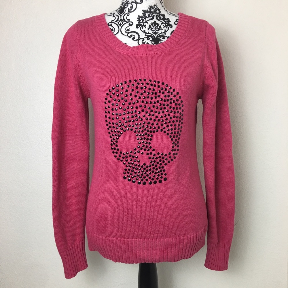 Pink Sweater with Rounded Stud Skull